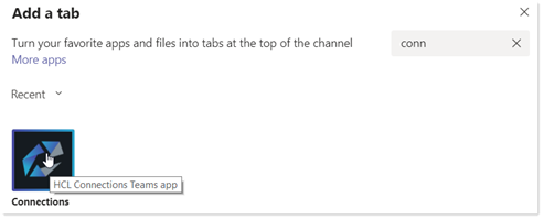 Add a tab window showing "conn" typed in filter field bringing the Connections option to the top